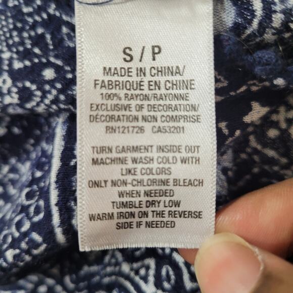 Cape Juby Women Blue Rayon Lace Up Neck Ruffle Abstract Print Chic Romper Size S - Picture 7 of 7